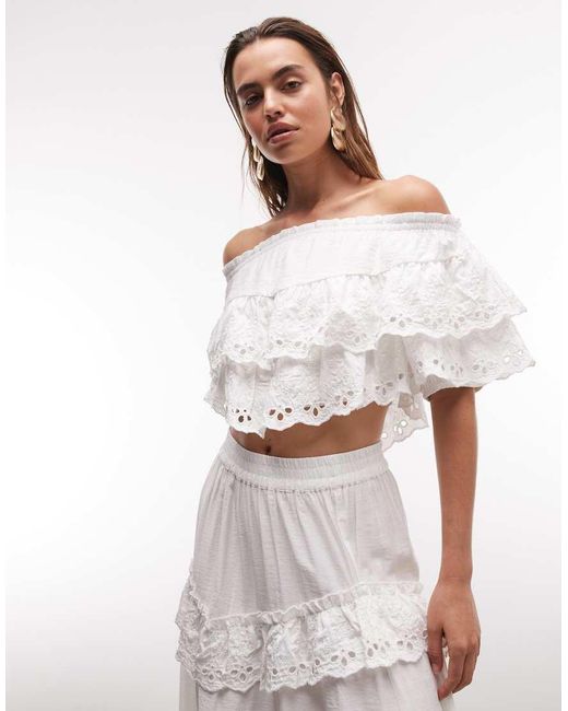 ASOS White Cutwork Lace Detail Co-Ord Bandeau Top
