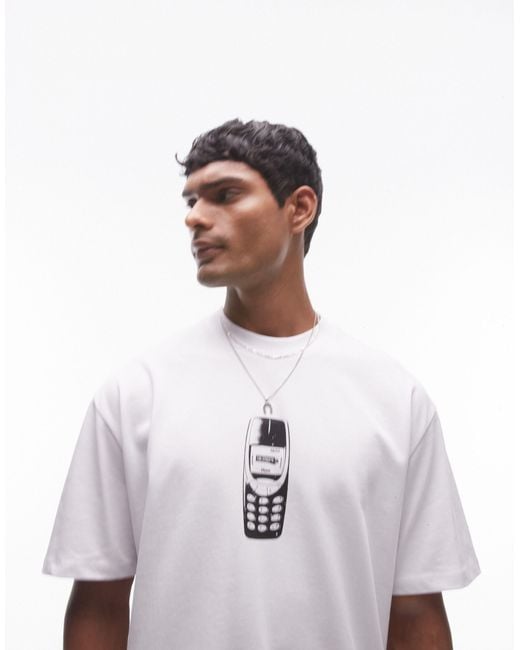 X the streets - t-shirt premium oversize bianca con stampa sul davanti e sul retro di telefono cellulare di Topman in White da Uomo