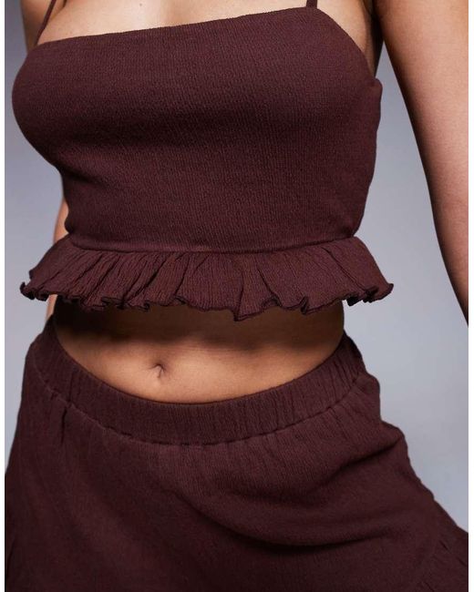 ASOS Brown Co-ord Crinkle Frill Hem Crop Top