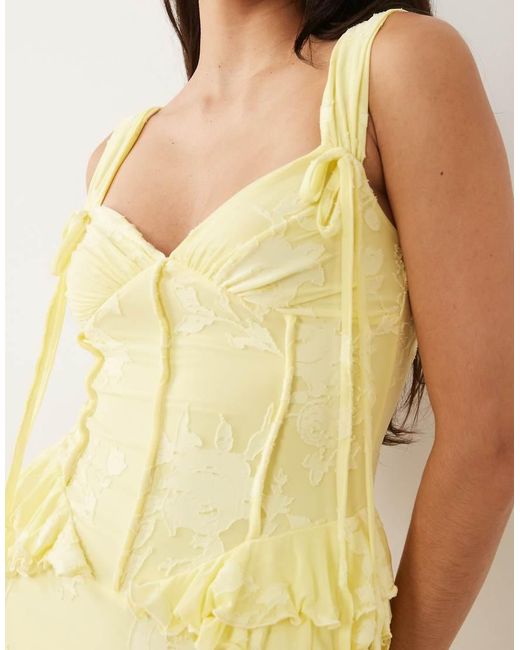 ASOS Natural Devore Maxi Dress With Corset Detail And Ties
