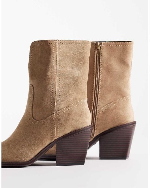 ASOS Natural Wide Fit Remone Heeled Western Boots