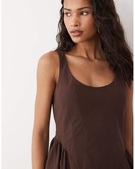 ASOS Natural Bengaline Scoop Neck Structured Flippy Mini Dress