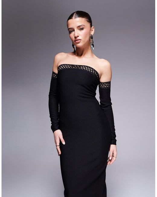 Goddiva Black Boobtube Ribbed Midi Dress With Split