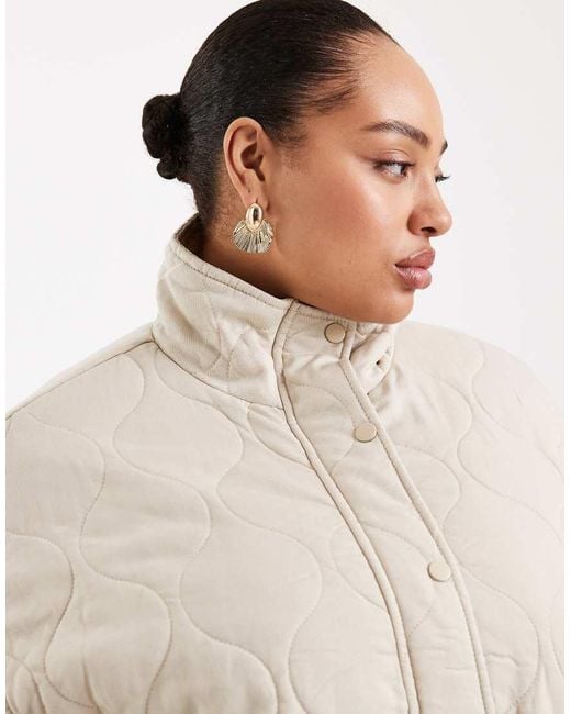 ASOS Natural Asos Design Curve Quilted Bomber Jacket With Yoke Detail