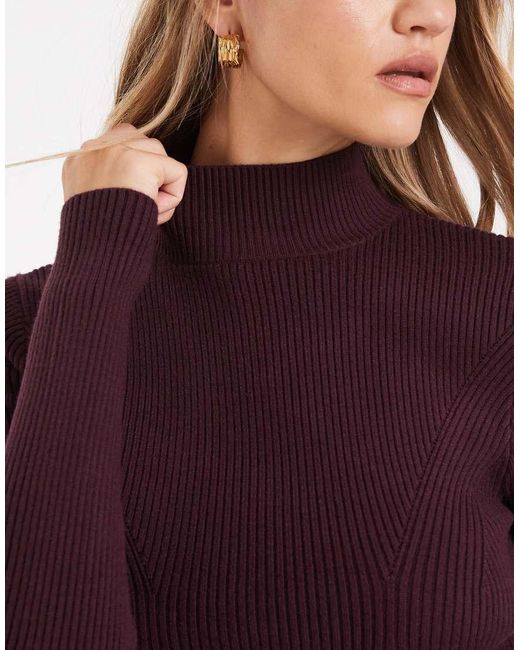 ASOS Purple Knitted Fine Gauge Mini Dress With Rib Detail