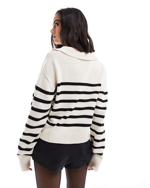 Pimkie White V Neck Collar Detail Jumper