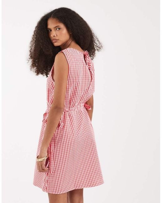 Vero Moda Pink Sleeveless Bow Tie Side Seersucker Mini Dress