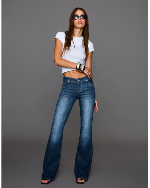 Bershka Blue Tall Low Waist Boot-cut Jeans