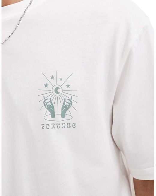 Only & Sons White Oversized T-shirt With Fortune Back Print for men
