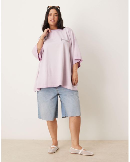ASOS Pink Asos Design Curve Boyfriend Fit T-shirt With Flower Back Graphic