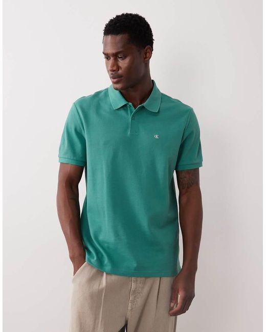 Calvin Klein Green Monogram Pique Polo Shirt for men