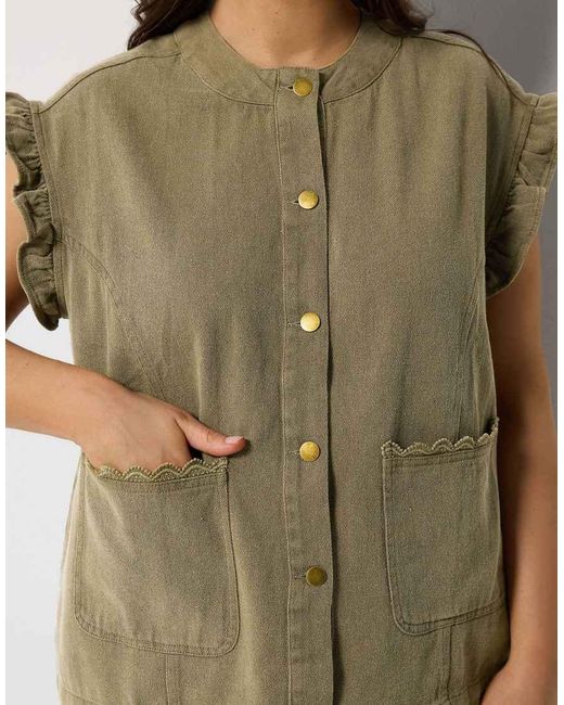 Yours Clothing Green Frill Sleeve Denim Waistcoat