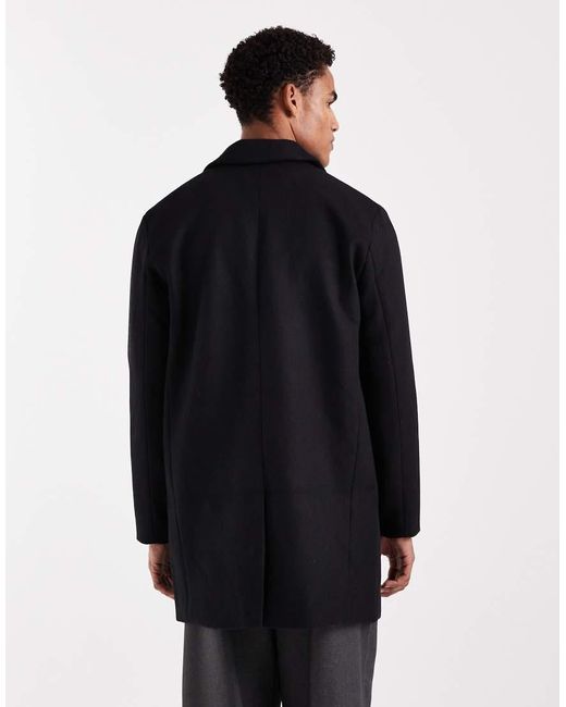 Only & Sons Black Wool Mix Overcoat for men
