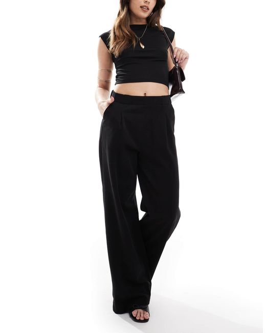 Stradivarius Black Wide Leg Tailored Trouser