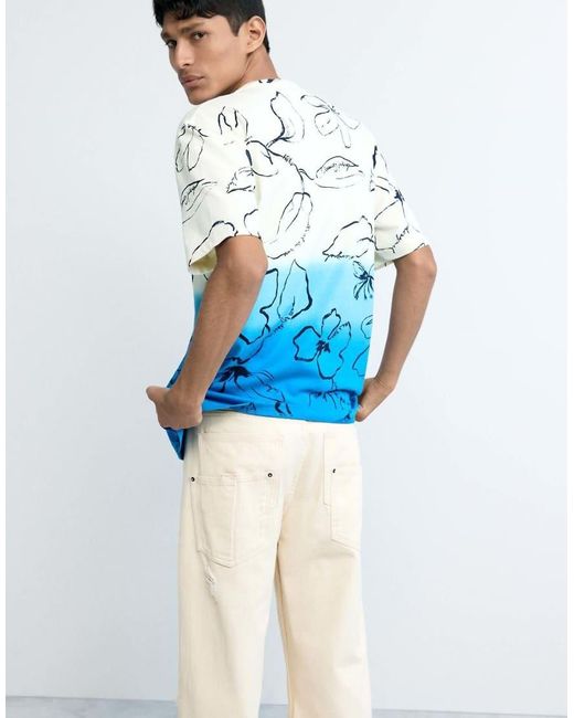 Desigual Blue Tropical Gradient T-Shirt for men