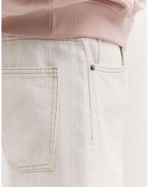 Pull&Bear White baggy Relaxed Denim Bermuda Shorts for men