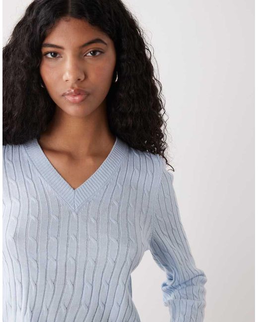 Collusion White V Neck Cable Fitted Jumper