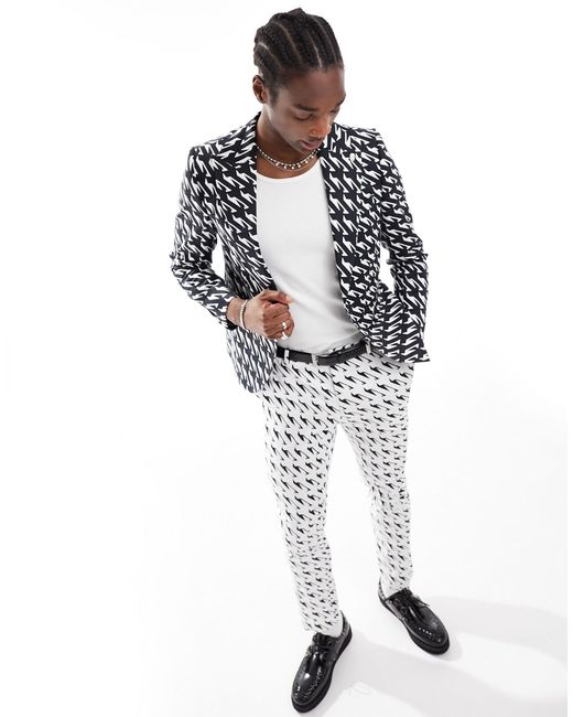 Twisted Tailor White Munro Houndstooth Suit Jacket for men
