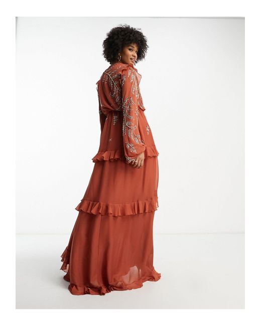 Asos design tall - robe mi-longue fluide boutonnée sur le devant à fleurs -  rouille ASOS en coloris Rouge | Lyst