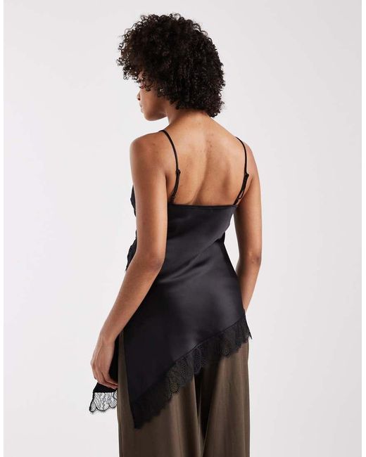 ASOS Black Satin Asymmetric Lace Cami