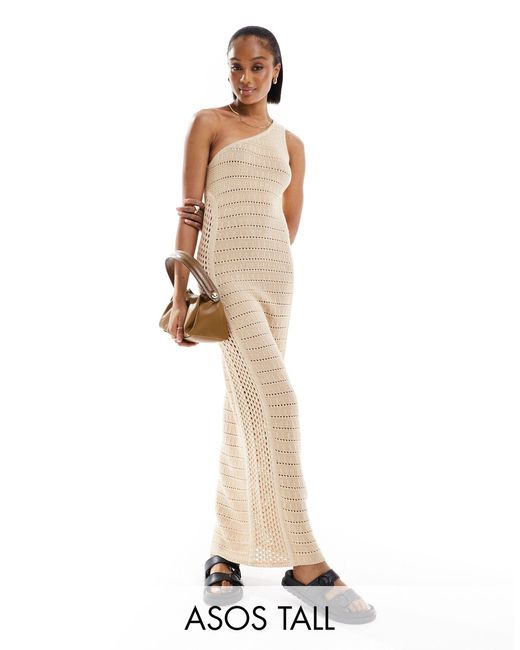 Asos design tall - robe longue et asymétrique en maille crochetée - taupe ASOS en coloris White