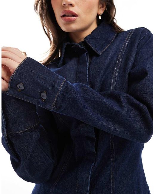 ASOS Getailleerd Denim Overhemd in het Blue