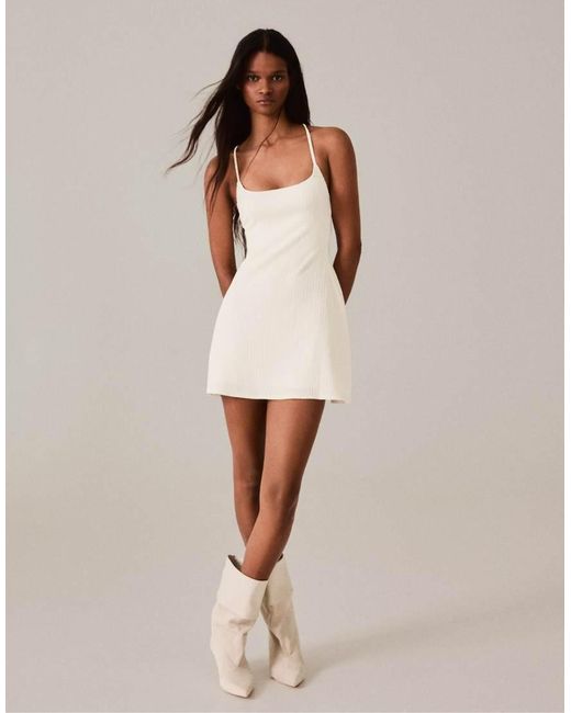 Bershka Natural Shimmery Rustic Mini Dress