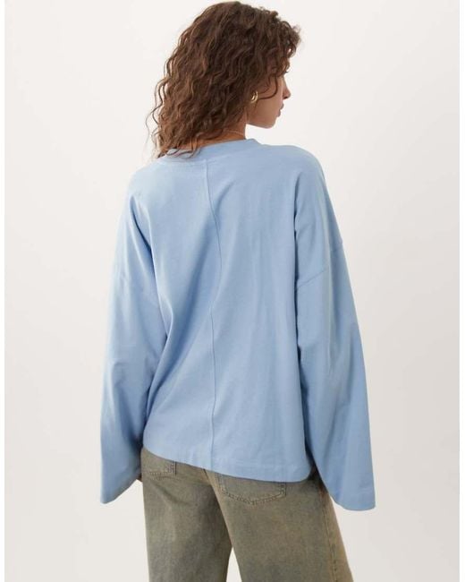 ASOS Blue Cotton Crew Neck Oversized Long Sleeve T-shirt