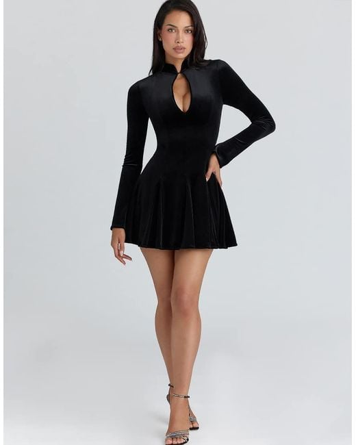 House Of Cb Black Stella Velvet Keyhole Mini Dress