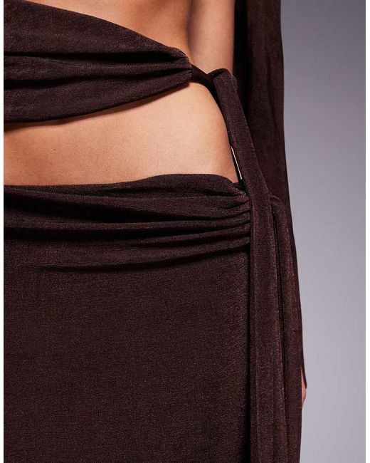 Wanderdoll Purple Noa Premium Textured Slinky Drape Tie Side Maxi Skirt Co-ord