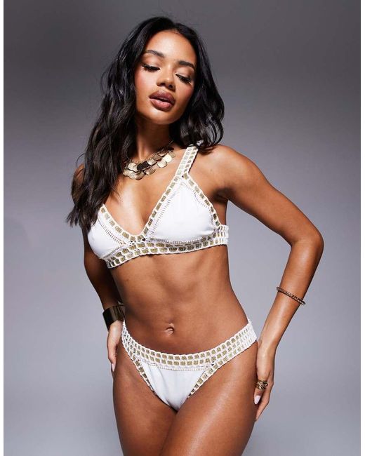 Moda Minx Gray Crochet Trim Bikini Bottoms