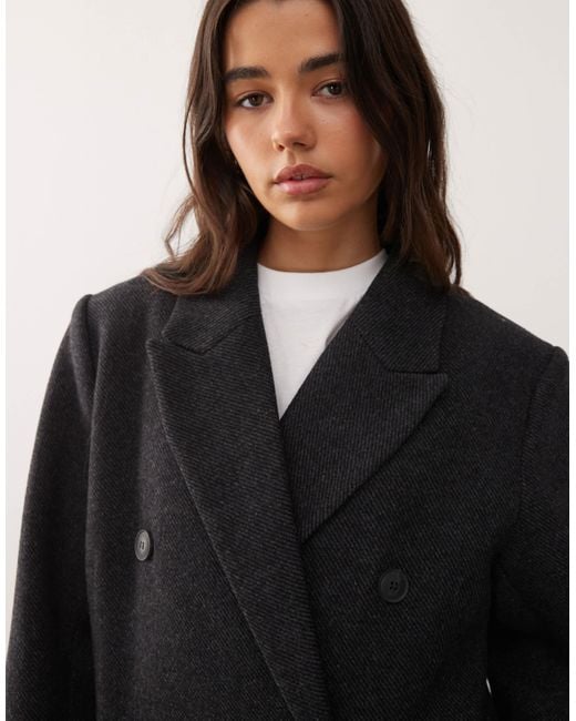 Weekday Black Logan Wool Blend Oversized Knee Length Coat