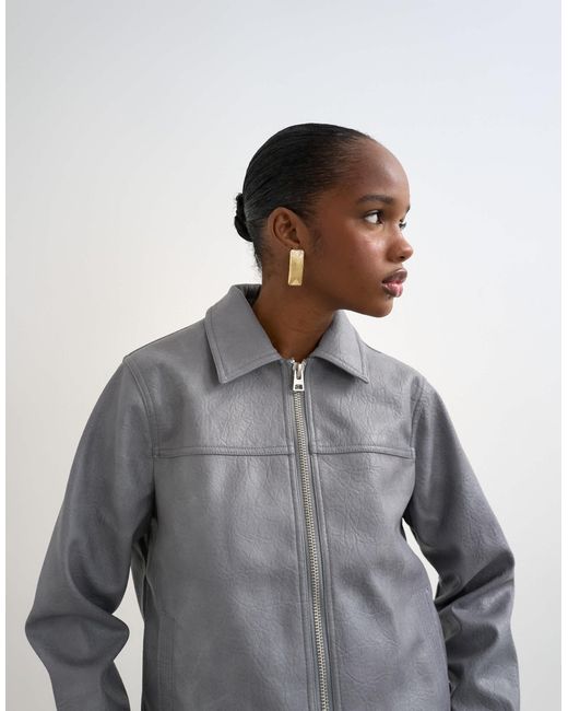 TOPSHOP Blue Leather Look Cf Zip Jacket