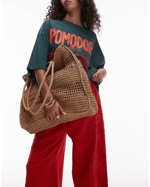 TOPSHOP Red – tania – tragetasche aus stroh