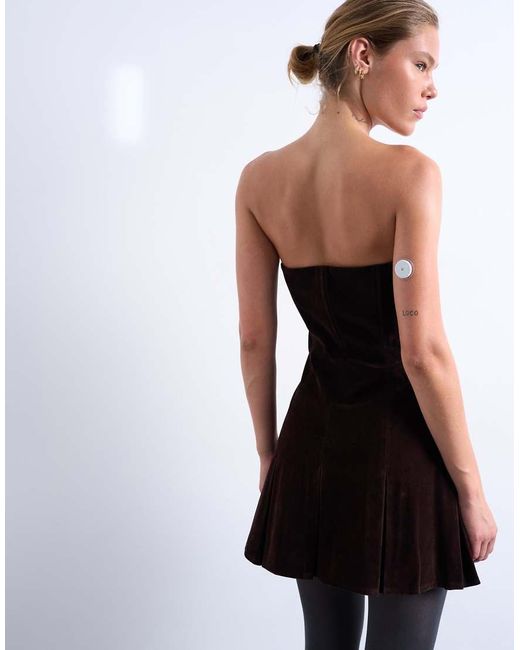 TOPSHOP Black Faux Suede Mini Bandeau With Pleated Hem