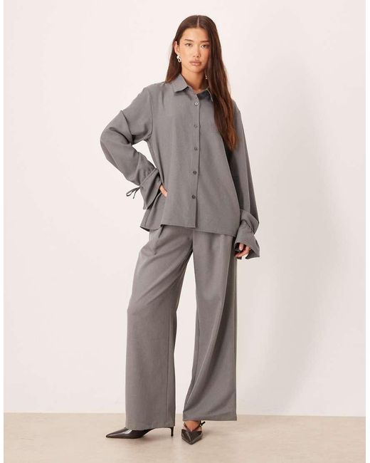 SNDY'S Gray Ruched Tie Sleeve Detail Shirt Co-ord