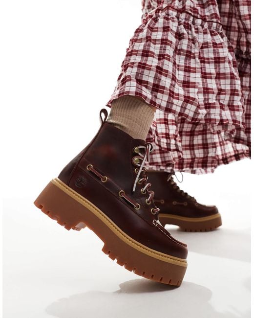 Timberland Red Stone Street Lace Up 7 Eye Elevated Boots