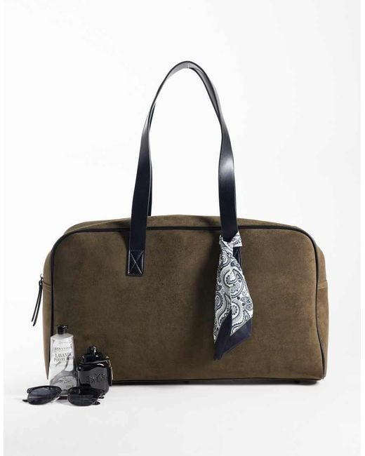 ASOS Green Faux Suede Holdall With Paisley Scarf for men