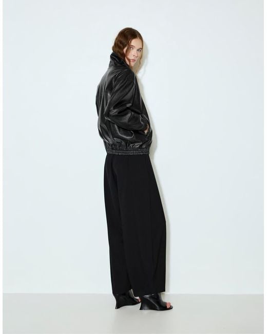 Pull&Bear Black Faux Leather Bomber Jacket