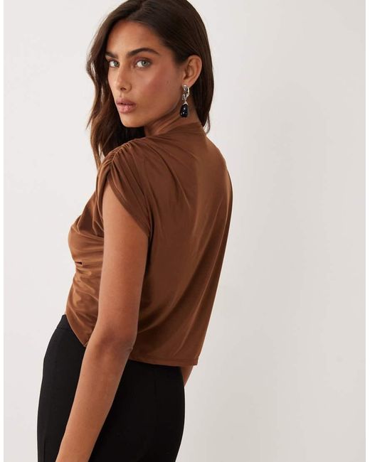 Miss Selfridge Brown Twist Front Top