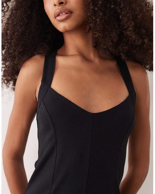 ASOS Black Rib Seam Detail Halter Mini Dress