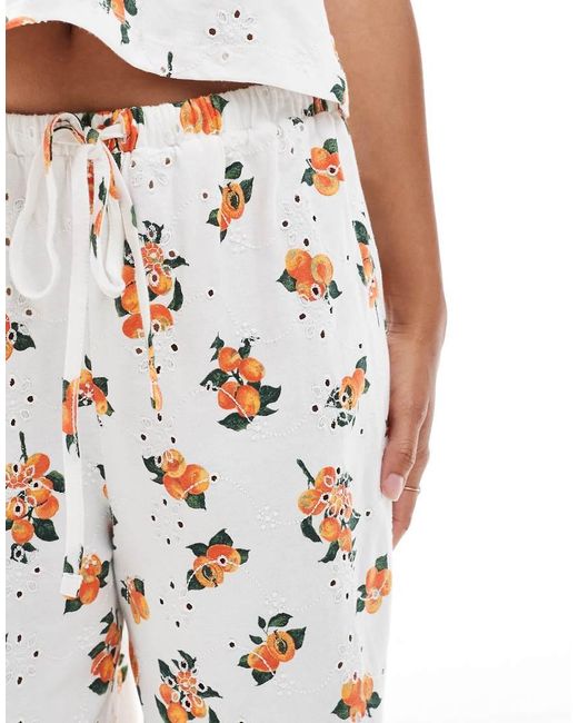 ASOS White Broderie Pyjama Style Trouser Co-ord With Tie Waist