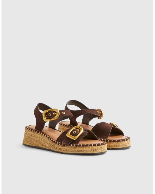 River Island Brown Faux Suede Buckle Strap Wedge Sandals