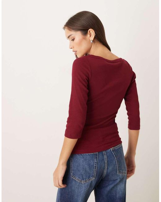 JJXX Red Fifi Boat Neck Long Sleeve T-shirt
