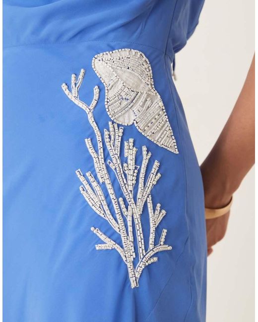 Hope & Ivy Blue Embellished Cross Back Cami Maxi Dress