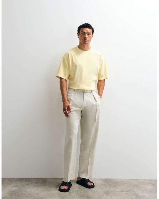 ASOS White Smart Belted Wide Leg Trousers for men