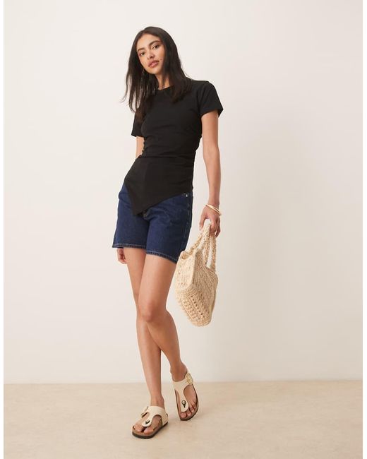 ASOS Black Ruched Side Asymmetric T-shirt