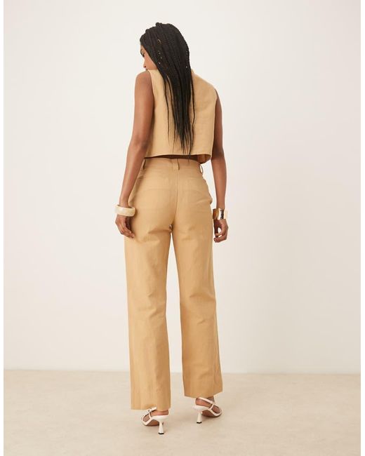 Pretty Lavish Natural Linen Look Wide Leg Pants