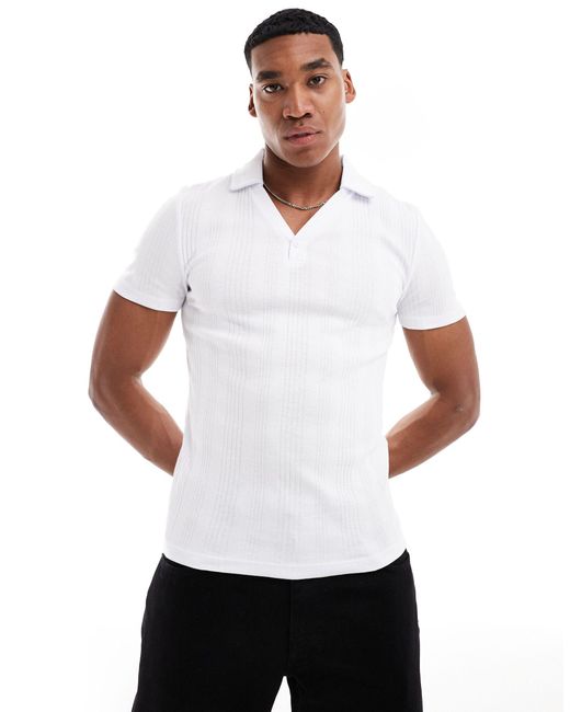 ASOS White Muscle Fit Rib Polo Shirt for men