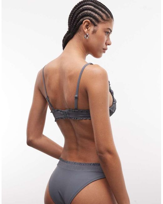 ASOS Blue Sawyer Smocked High Apex Triangle Bikini Top